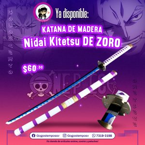 Katana de madera Nidai Kitetsu de zoro Rorornoa, One Piece