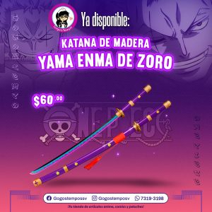 Katana de madera Enma morada de zoro Rorornoa, One Piece